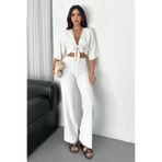 Noa Noa Kadın Bağlamalı Crop Bluz & Çizgili Bol Paça Kimono Pantolon Takımı – Yazlık Şıklık