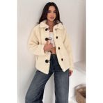 Noa Noa Kadın Düğmeli Peluş Mont – Winter Nest - Bej
