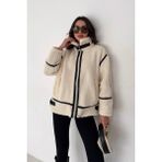 Noa Noa Kadın Siyah Biyeli Peluş Mont – Frost Edge - Ekru