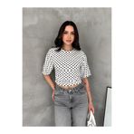 Noa&Noa Kadın Puantiyeli Crop Bluz – Kısa Kollu Beyaz Şık Crop Top