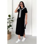 Noa&Noa Kadın Salaş Kesim Yırtmaç Detaylı Fularlı Basic Maxi Elbise