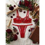 NOATEKS Kırmızı Kiraz Desenli Balenli Tül Bralet Takım