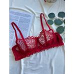 NOATEKS Kırmızı Yaprak Desenli Transparan Tül ve Dantel Detaylı Bralet Takım
