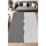 Noble Halı Dijital Baskı Gri Geometrik Paralel Çizgili Dekoratif Makinada Yıkanabilir Yolluk ve Salon Halısı - Renkli - 180 x 280 cm