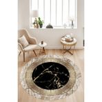 Noble Halı Dijital Baskı Siyah Gold Mermer Desen Çerçeveli Yıkanabilir Yuvarlak Mutfak Halısı Koridor Halısı - Renkli - 160 x 160 cm