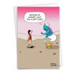 NobleWorks - 1 Mutlu Yıllar Karikatür Tebrik Kartı - Zarflı Komik Not Kartı, Komik Kırtasiye - Genie Present C3327BDG