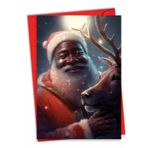 NobleWorks 5 x 7 İnç Zarflı Noel Tebrik Kartı (1 Kart) Mutlu Noeller Tatili Mutlu Noel Baba - Ren Geyiği C10133AXSG-ET