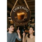 Nod Cortado Temalı Yuvarlak Cafe Tabelası – Jüt İpli Ahşap Duvar & Kapı Dekoru | Barista Tarzı Süs Çok renkli1 30 x 50