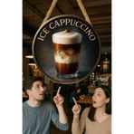 Nod Ice Cappuccino Temalı Yuvarlak Cafe Tabelası – Jüt İpli Ahşap Duvar & Kapı Dekoru | Barista Süsü Çok renkli1 30 x 50