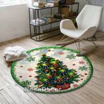 Noel Ağacı Dekorasyonları İçin Süslemeleri Yılbaşı Ağacı Desenli Yuvarlak Halı Dijital Baskı Yeni Yıl, Yılbaşı Dekoru (100 x 100 cm)