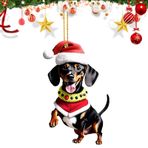 Noel Ağacı Süsleri, Noel Dachshund - Sevimli Noel Dekorasyonu 2D Ağaç Süsleri,Komik Araba Kolyesi, Şapkalı Sosis Köpek, Ağaç için Sırt Çantası Süslemesi, Ev, Kış Partisi