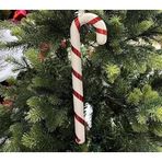 Noel Ağacı Süsü, Metalik Kırmızı ve Beyaz Şekerli Baston Çubuk, Geleneksel Yılbaşı Dekorasyonu, 30 cm