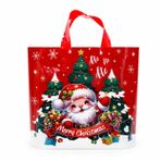 Noel Baba Desenli Plastik Hediye Çantası, Kırmızı, Merry Christmas Tasarımlı, Noel Ağacı ve Ho Ho Ho Baskılı, Tatil Parti Süsleri için Tote Çanta