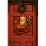 Noel Babalı Kızaklı Hediye Paketli Yılbaşı Geyikli Kapı Süsü Ahşap Noel Kapı Süsü Yılbaşı Mazemeleri Temalı Hediyeler (25-30 cm)
