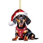 Noel Dachshund,Dachshund Noel Ağacı Süsleri,Taşınabilir Akrilik Dachshund Köpek Ağacı Süsleme - Şapkalı Sosis Köpek, Sırt Çantası Süslemesi, Köpek Severler için Yılbaşı Ağacı Süslemeleri