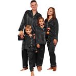 Noel Eşleşen Aile Pijamaları İpek Pijama Seti Eşleşen Noel Pijamaları Aile için Uzun Kollu Gömlek Alt Noel Pijama Gecelikleri Erkekler Kadınlar Çocuklar için Siyah