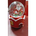 Noel Kar Küresi, Noel Baba ve Ren Geyiği Figürlü, Merry Christmas Yazılı Kırmızı Ev Tasarımlı, 16 cm Yükseklik 10 cm Çap