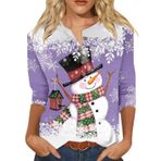 Noel kazağı, kadın, şık, 3/4 kollu, Noel kazağı, 3D baskılı, sweatshirt, sonbahar, kış, V yaka, Noel, Sweat üst, dar kesim, bluz, gömlek, tunik, Noel kazağı, Lila-b, M