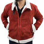 Noel Kırmızı Ruhlu Reynolds Filmi Ryan Süet Deri Ceket - Shearling Kürk Kıyafet Erkek - Noel Baba Cosplay Kostüm, Beyaz Kürk, M