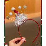Noel Taç Saç Bandı, Kırmızı Simli Noel Baba Şapkalı, Beyaz Ponponlu, Yıldız ve Tinsel Süslemeli, Yetişkin ve Çocuk için Parti Aksesuarı