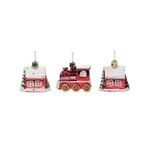 Noel Temalı Minyatür Dekoratif Set, Kırmızı Tren ve Kar Kaplı Evler, Yılbaşı Ağacı Süsü, 3 Parça 6 cm
