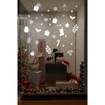 Noel Temalı Vitrin Sticker Seti, Kar Tanesi, Kardan Adam, Yılbaşı Ağacı Desenleri, Kendinden Yapışkanlı Folyo, 28x62 cm, Beyaz