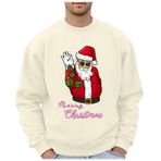 Noel tişörtü erkekler için noel baba kazak noel erkek komik adam baskılı gevşek rahat kazak noel giysileri erkekler için, beyaz, S