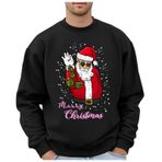 Noel tişörtü erkekler için noel baba kazak noel erkek komik adam baskılı gevşek rahat kazak noel giysileri erkekler için, siyah, S