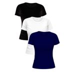 noetr Siyah Beyaz Lacivert %100 Pamuk'lu 3'lü Kadın Basic T-shirt Paketi