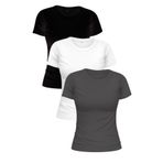 noetr Siyah Füme Gri %100 Pamuk'lu 3'lü Kadın Basic T-shirt Paketi