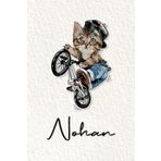 Nohan: Cahier personnalisé avec prénom Nohan | Cadeau d'anniversaire pour enfant, garçon, homme, copain ... | Chat à bicyclette | 110 pages lignée, Petit Format 6x9 pouces (15,24 x 22,86 cm)