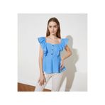 Noi Belis Mavi Fırfır Detaylı Volanlı Düğmeli Bluz Ss25bz0046