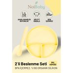 Noibaby Vakum Tabanlı Silikon Tabak - Silikon Kaşık 2'Li Set - ( Sarı )