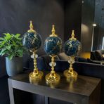 Noir Gold Marble Küre Dekoratif Obje Seti – Siyah Altın Mermer Desenli Lüks Modern 3’lü Ev Dekor