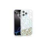 Noir318 İphone 15 Pro Max Kılıf Sıvılı Simli Baskılı Şeffaf Arka Yüzey Zore Mossa Silikon Kapak - Gold