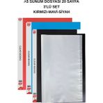 Noki A5 Sunum Dosyası 20 Yaprak 3'lü Siyah-Kırmızı-Mavi - 1 - 001-Renkli