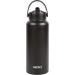 Noki Çelik Matara Çevir Aç Pipetli Taşıma Kulplu 960 ml Siyah – Dayanıklı ve Şık Su Şişesi - 1
