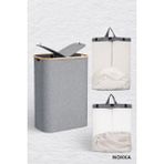 Nokka 150 Litre Bambu Kapaklı Katlanabilir Çamaşır Sepeti, 2 Bölmeli Kirli Sepeti (70X57X37) - Gri