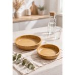 Nokka 2’li Bambu Servis Tabağı Seti 18 cm & 22 cm – Doğal Ahşap Sunumluk, Kahvaltı ve Atıştırmalık Tabağı