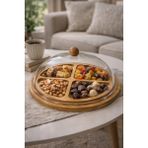 Nokka 4 Bölmeli Bambu Sunumluk Akrilik Kapaklı Çerezlik Kahvaltılık Sunum Tabağı 28X28 cm - Ahşap