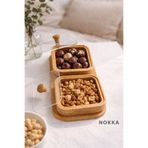 Nokka Bambu 2 Adet Kare Akrilik Kapaklı Kase ve Altlık, Çerezlik , Sunum Kasesi, 9x9 cm