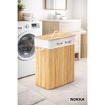 Nokka Bambu 2 Bölmeli Kirli Çamaşır Sepeti 60x52x33 cm Dikdörtgen -Katlanabilir Bambu Sepet - Ahşap