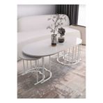 Nokta Sehpa Home 2+1 yavrulu oval orta sehpa beyaz ayak mdf tabla