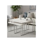 Nokta Sehpa Home 5li TEKERLEKLİ 4+1 YAVRULU ORTA SEHPA gümüş metal beyaz tabla mdf