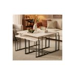 Nokta Sehpa Home 5li TEKERLEKLİ 4+1 YAVRULU ORTA SEHPA siyah metal beyaz mermer tabla