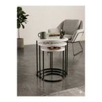 Nokta Sehpa Home siyah METAL beyaz MDF TABLA 3,lü Zigon Sehpa
