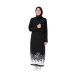 Noktalı Çiçek Desen Kruvaze Namaz Elbisesi –%100 Viskon, Yandan Bağlamalı, Rahat Kalıp 36-46 Beden (Siyah, 1)