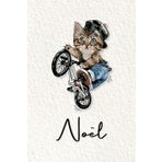 Noël: Cahier personnalisé avec prénom Noël | Cadeau d'anniversaire pour enfant, garçon, homme, copain ... | Chat à bicyclette | 110 pages lignée, Petit Format 6x9 pouces (15,24 x 22,86 cm)