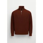Nolan Oversize Selanik Örgü Yarım Fermuar Erkek Triko Kazak - Kahve - XL