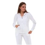 nolihoo Ev kıyafeti, kadın eşofman takımı, spor kıyafeti, jogging kıyafeti, gündelik kıyafet seti, kadife, yumuşak, yumuşak, fermuarlı, 2 parça, iç ve dış mekan için, Beyaz, L